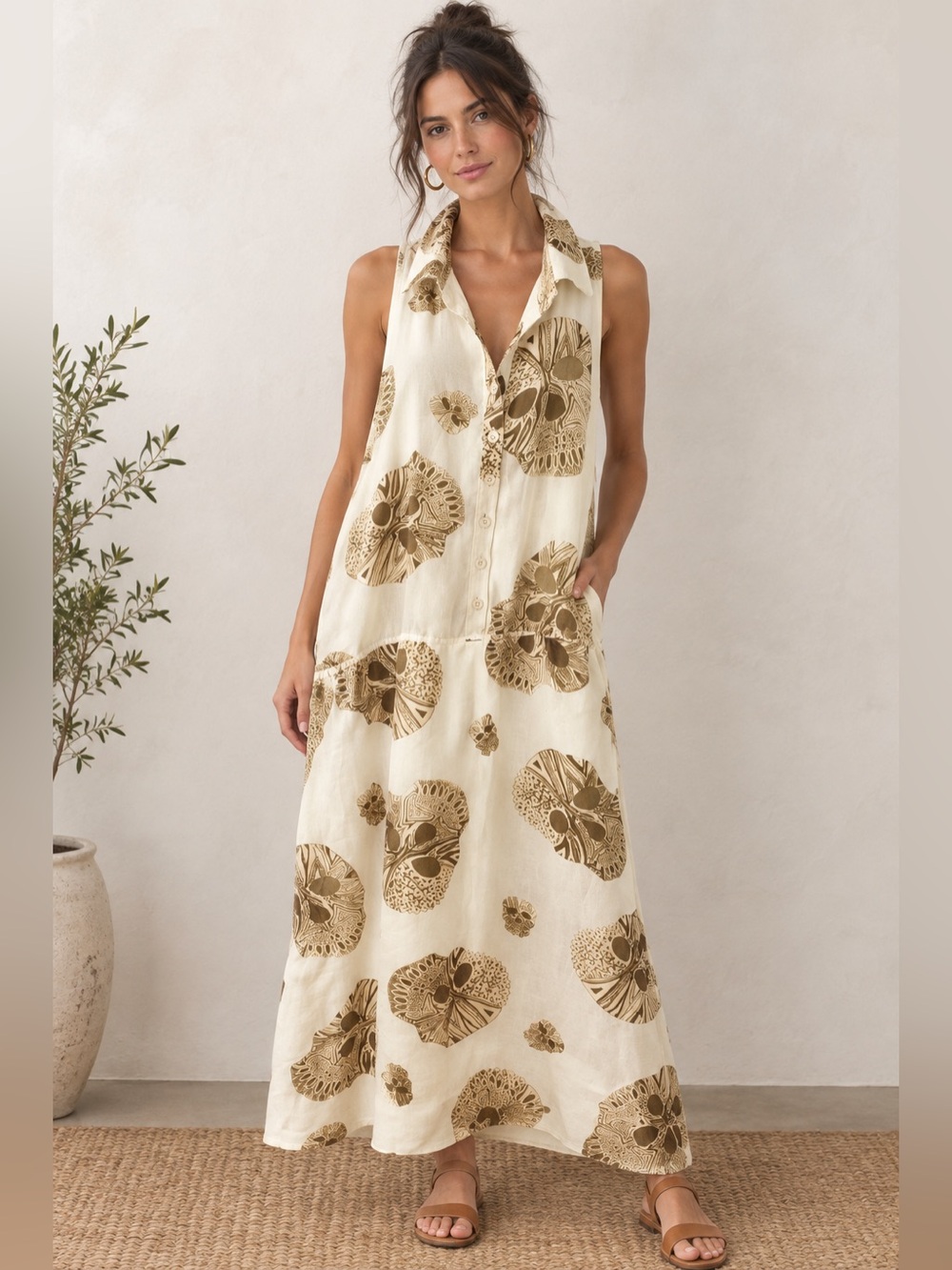 Skull Print Collared Summer Dress